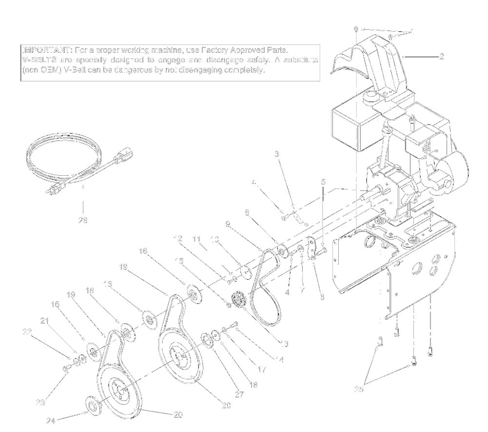 Beltsandengine Accessories Diagram and Parts List for 31AE640F000 2004 Yard Machines Snow Blower